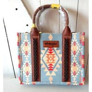 NWT New Wrangler Blue Southwestern Cross Body Leather Canvas Mini Tote Purse